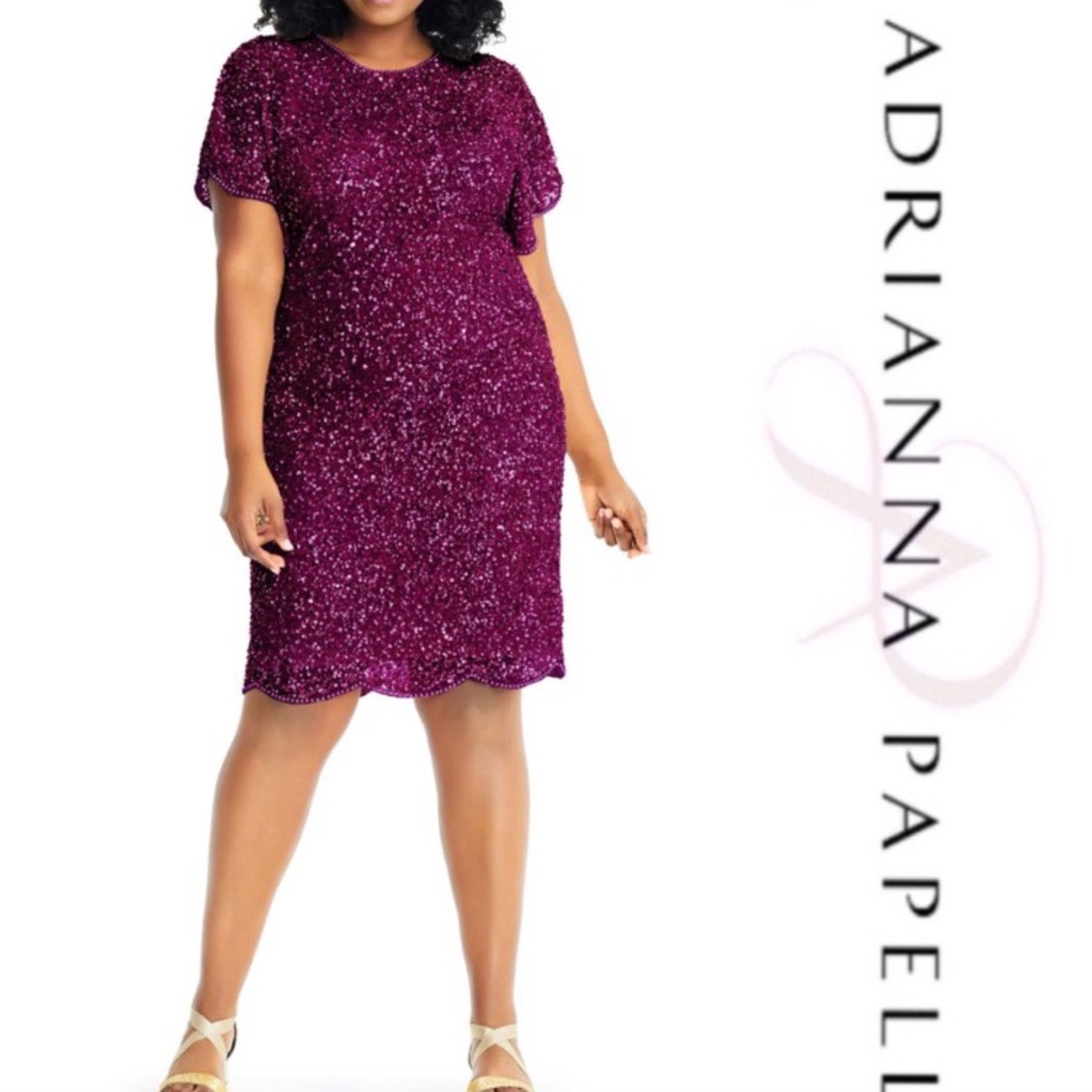 Adrianna Papell beaded plus size flutter sleeve cocktail dress